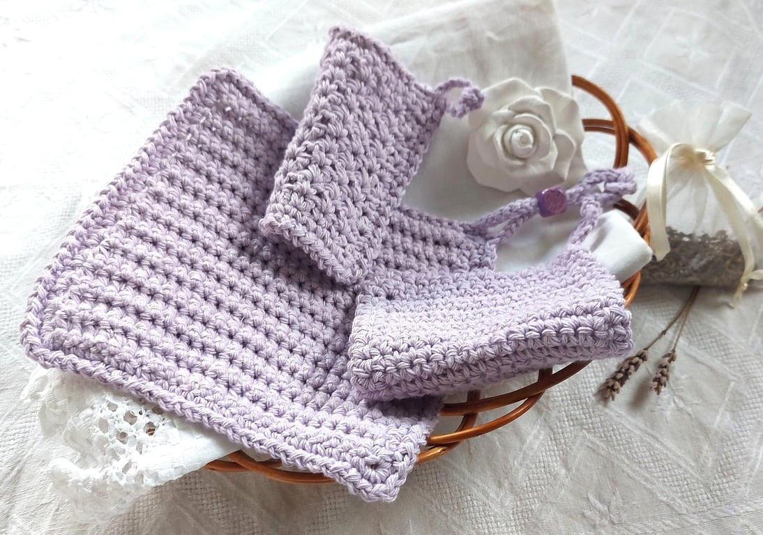 Reusable handmade face cloth and pads set, 100% recycled cotton