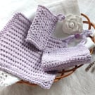 Reusable handmade face cloth and pads set, 100% recycled cotton