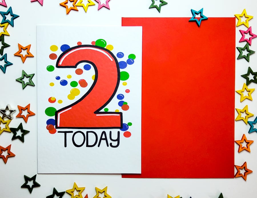 2 TWO TODAY Birthday Card in Red for Two Year Old Child Grandchild Niece Nephew 