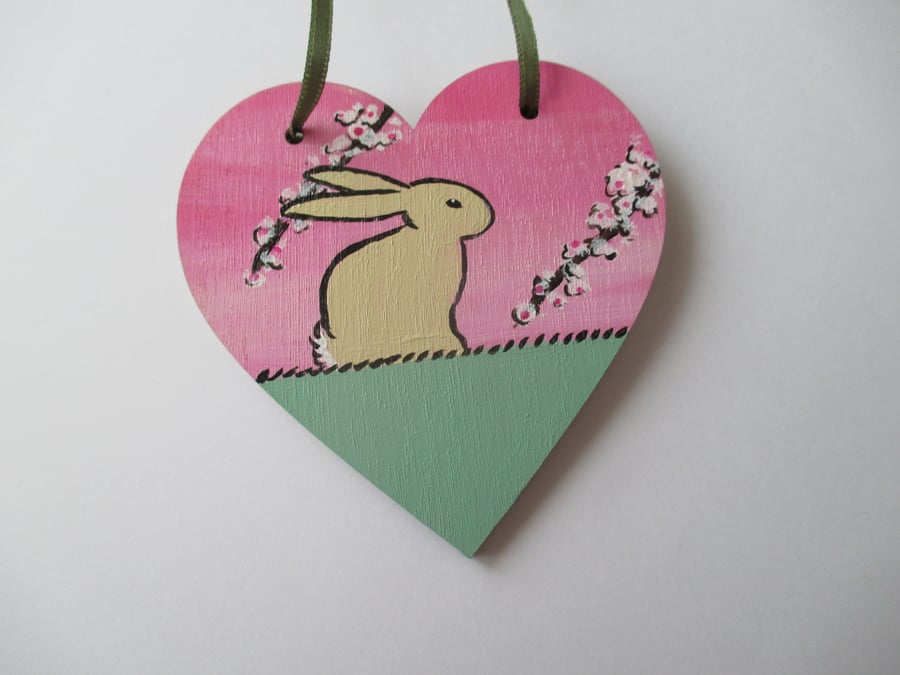Bunny Rabbit Love Heart Cherry Blossom Original Painting 11.20 Limited Edition