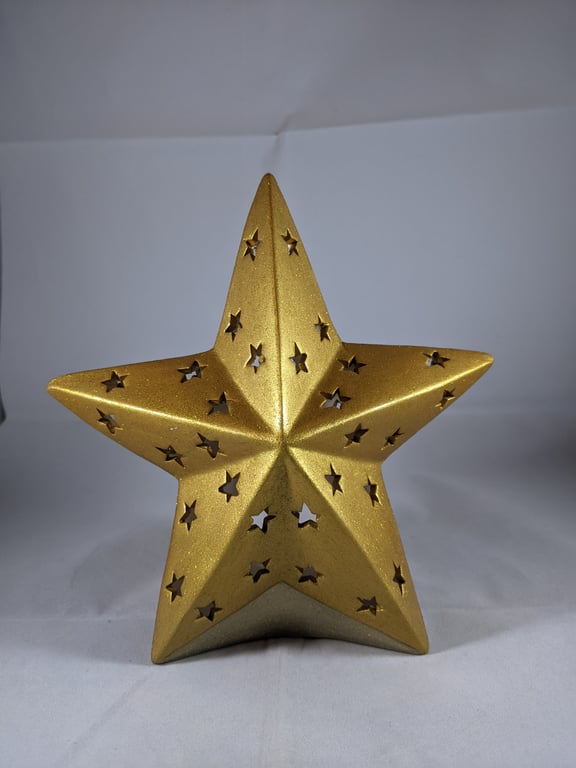 Ceramic Gold Xmas Christmas Star Candle Tea Light Holder Ornament Decoration.