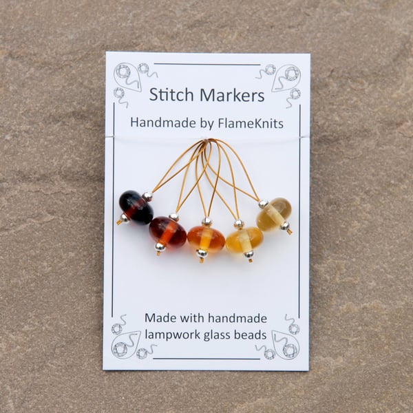 Lampwork Stitch Markers - Amber Gradient