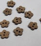 10 Small Dark 11mm Flower Shaped Coconut Buttons - Image 1
