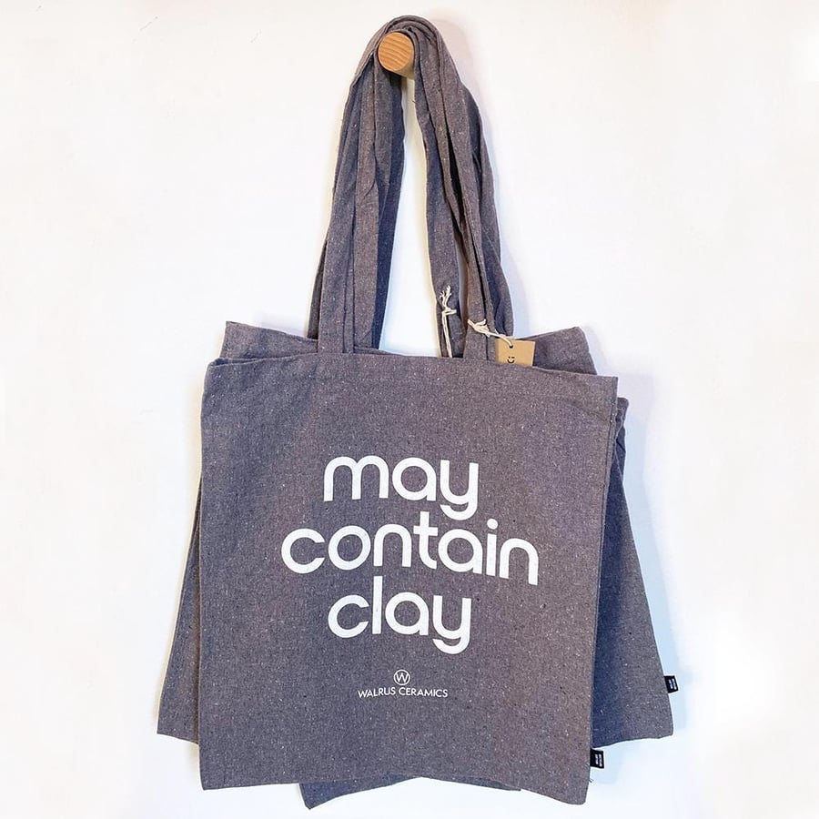 Pottery bag 'May Contain Clay'  recycled cotton dark grey bag for potters