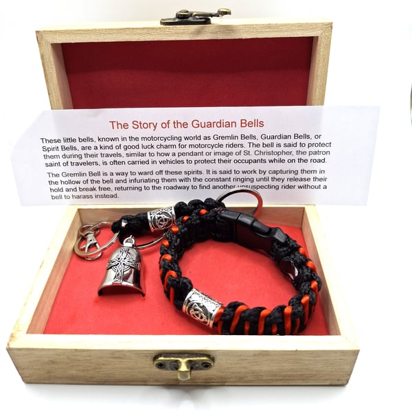 Bikers Gift Box, Bikers Bell Gremlin Bell, Paracord Bracelet , Paracord Lanyard