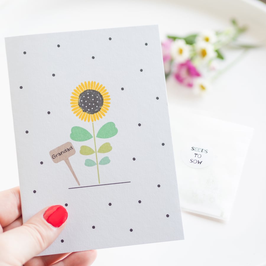 Grandad Card - Sunflower Seed Card - Handmade Card - Floral Card