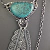 Kingman turquoise and silver feather necklace