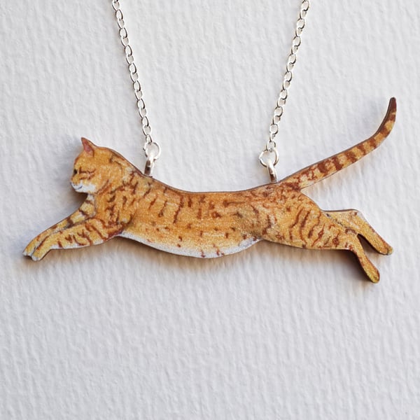 Ginger Tabby Cat Necklace,  Illustrated Wooden Jewellery,  eco friendly gift