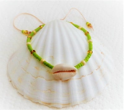 Cowrie Shell  Green Friendship Bracelet 