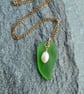 Bright Green Sea Glass and Pearl Pendant - Fine 14k Gold Filled Chain  - Image 2