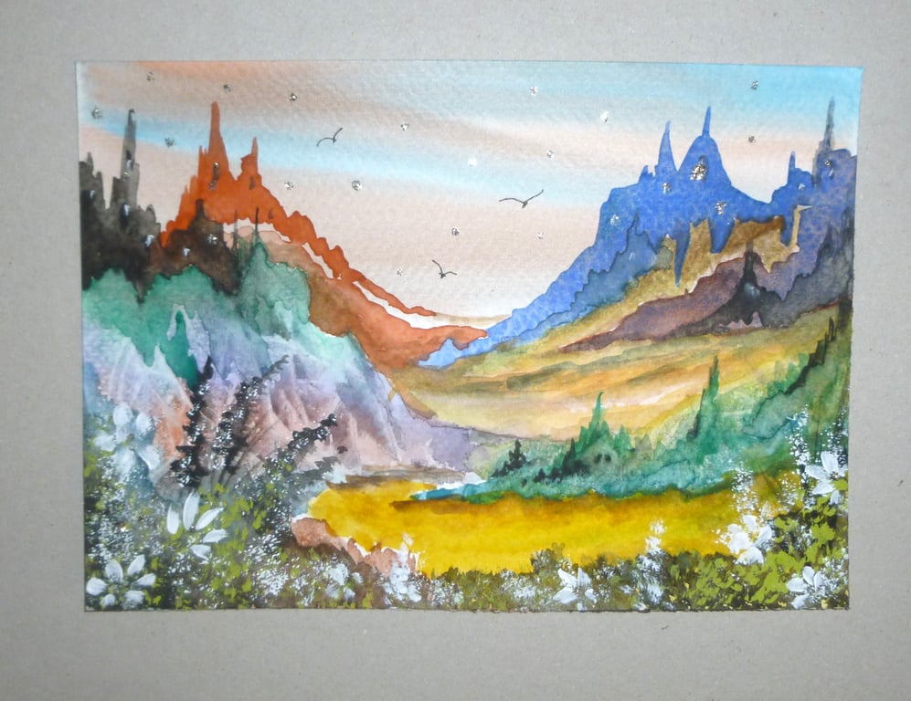 fantasy watercolour original art abstract painting ( ref FA 421 H2 )