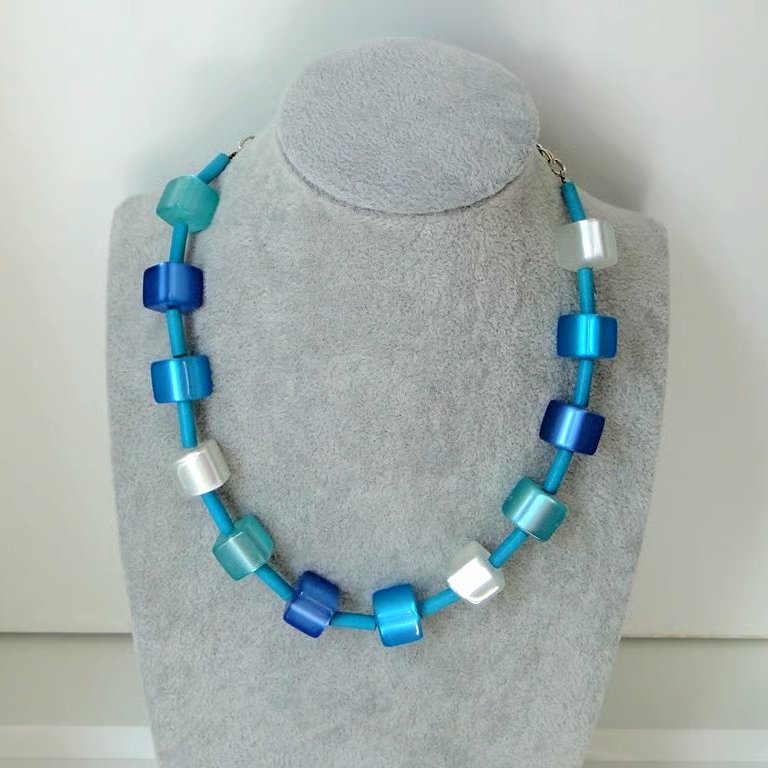 Summer Seconds Necklace in multiple shades of blue cubes  Summer   Daytime