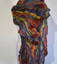 37. Multicoloured Hand Felted Wrap in Hand Spun Merino Wool. Measures 60"x 10". - Image 2