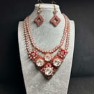 Handmade Red & Gold Rivoli Crystal Necklace & Earrings Set - Ruby Slippers
