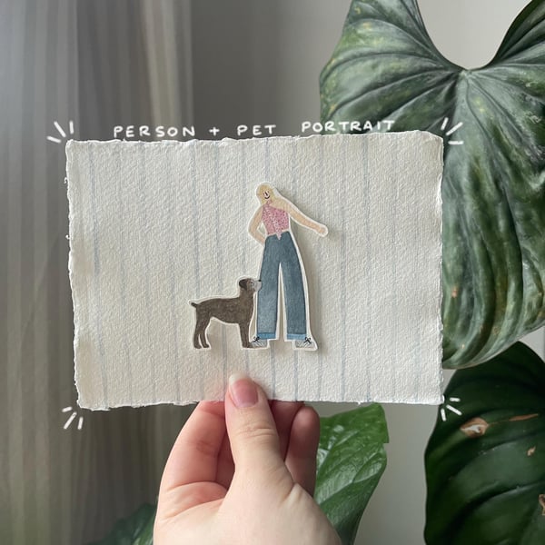 Custom Person Pet Portrait - Handmade A6 Illustration