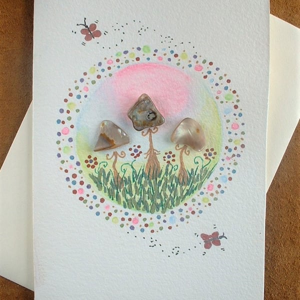 "Fairytale  Toadstools" Greeting Card with Mother of Pearl Toadstools
