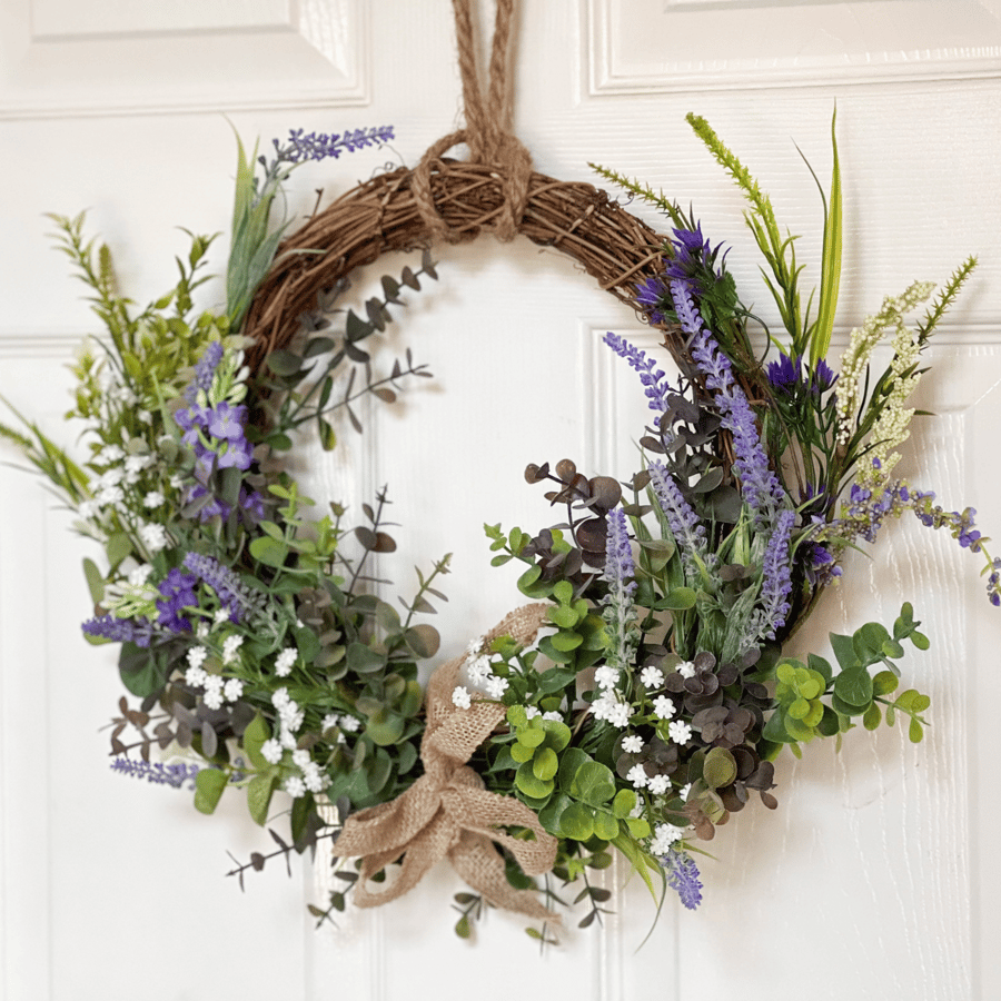 Eucalyptus Lavender and Gypsophila Door Wreath, All season Wreath, Spring Summer