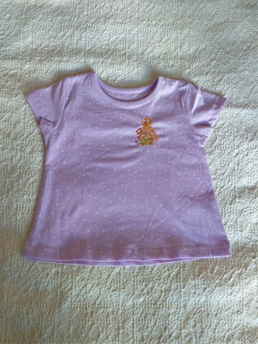 Duckling, T-shirt, age 0-3 months, hand embroidered