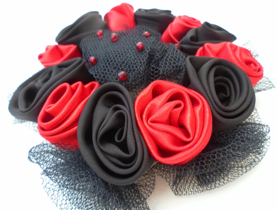  Hair accessory, black and red roses, Bride, Bridesmaid