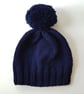 Bobble Hat in Navy Blue Chunky Yarn - Image 2