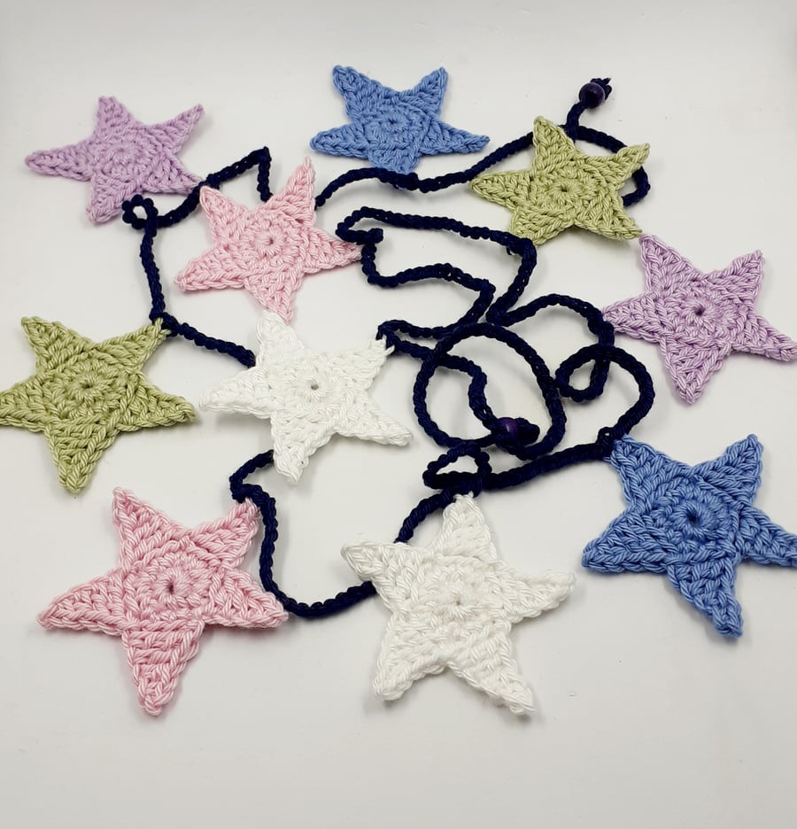 Milky Way. Garland of Crochet Stars in Pastel Shades 