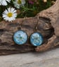 Hypoallergenic Real Pressed Flower Resin Earrings, Titanium Ear Hooks, Blue