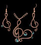Antique copper wire musical pendant & earring set - Image 1