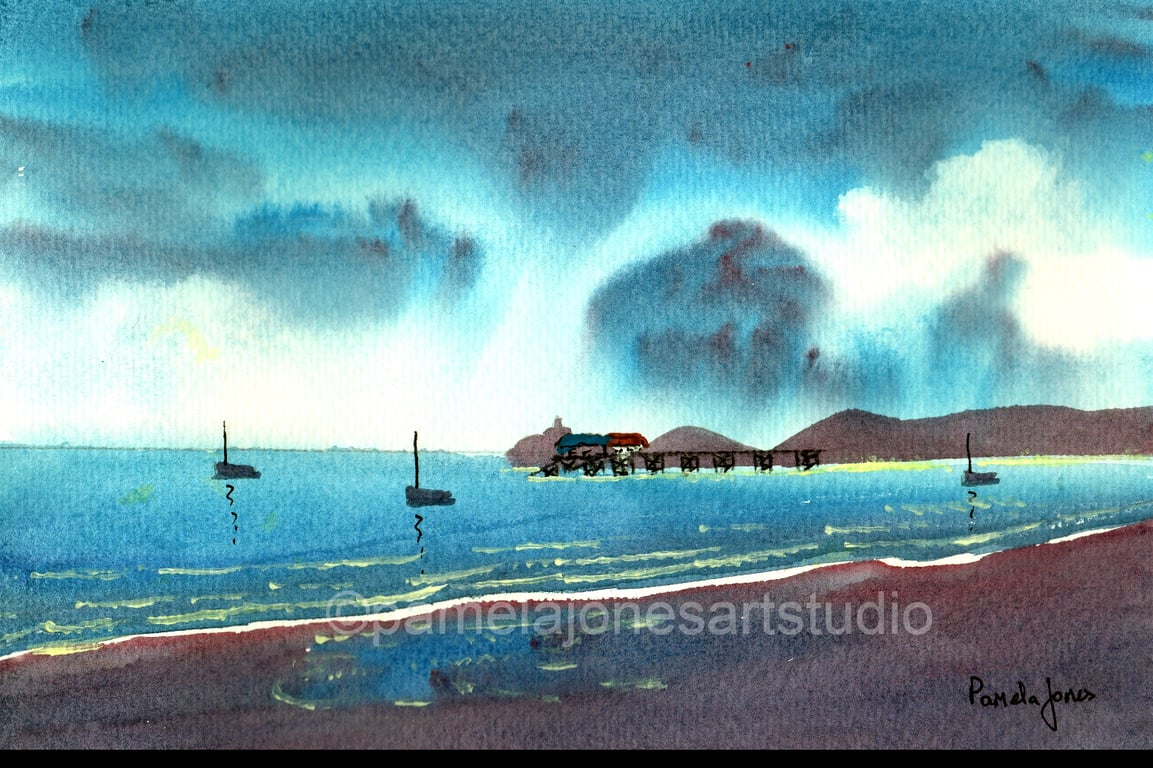 Mumbles Abstract Painting 2, Swansea Watercolour, South Wales in 14 x 11'' Mount