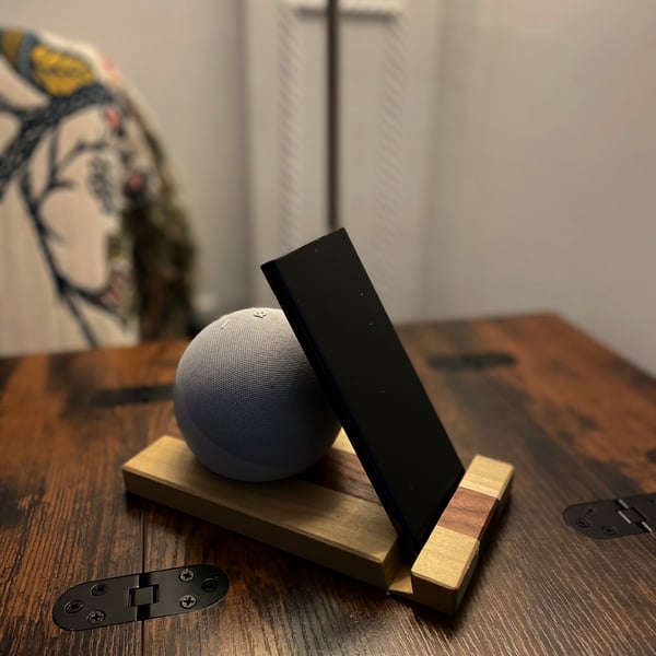 Echo Dot Stand – Tulipwood & Walnut Speaker & Phone Stand – No.03