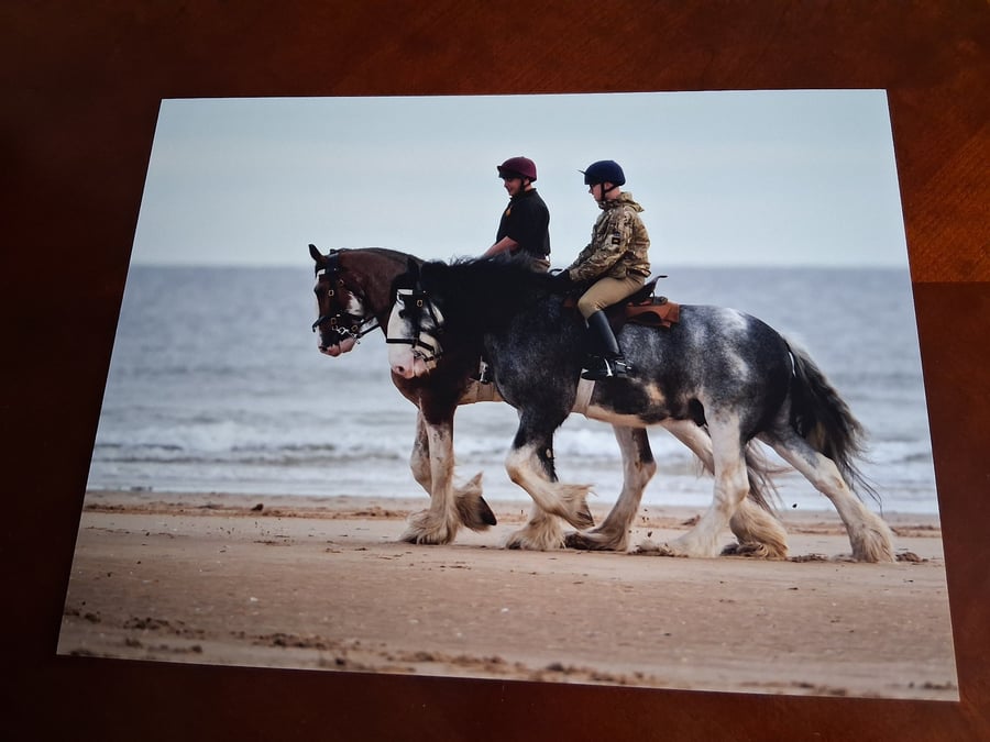 HORSES RIDING ON THE BEACH PHOTOGRAPH 16x12