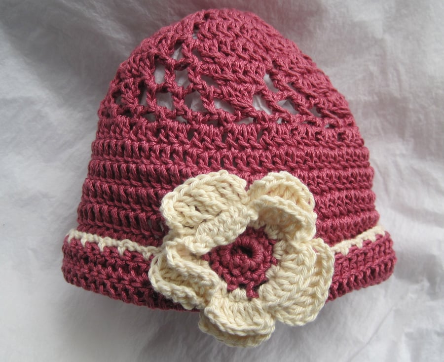 Raspberry & Cream sun hat
