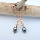 Freshwater Pearl & Rose Vermeil Hoop Earrings, June Birthday, 30th Anniversary