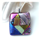 Dichroic Glass S001 Supersize Patchwork Pendant with Silver plated chain