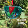 Turquoise fused glass BABY bird