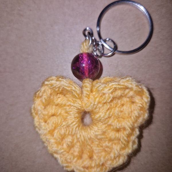 Crochet and bead heart keyring 