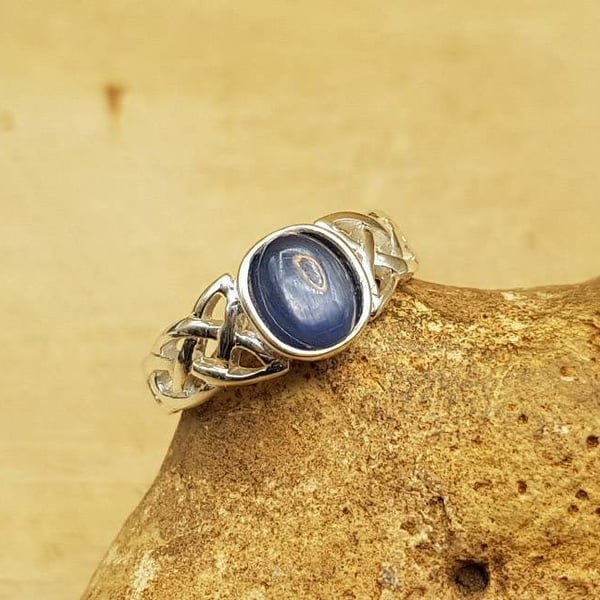 Celtic knot Kyanite ring. blue gemstone ring. UK SIZE N