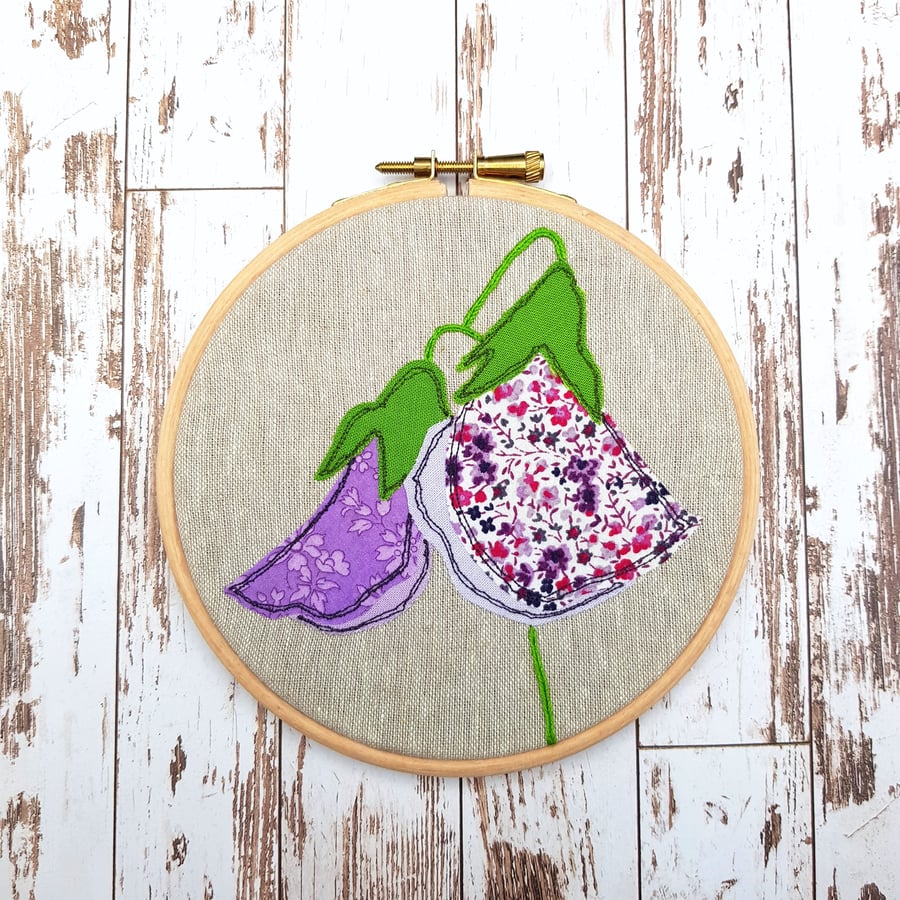 Purple sweet pea flowers. Finished embroidery, 5".