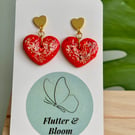 Red and Gold Glitter Heart Dangle Earrings 