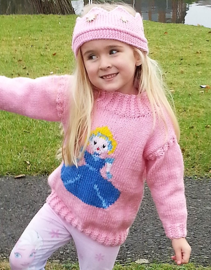 Knitting Pattern Cinderella Sweater and Crown.  Digital Knitting Pattern