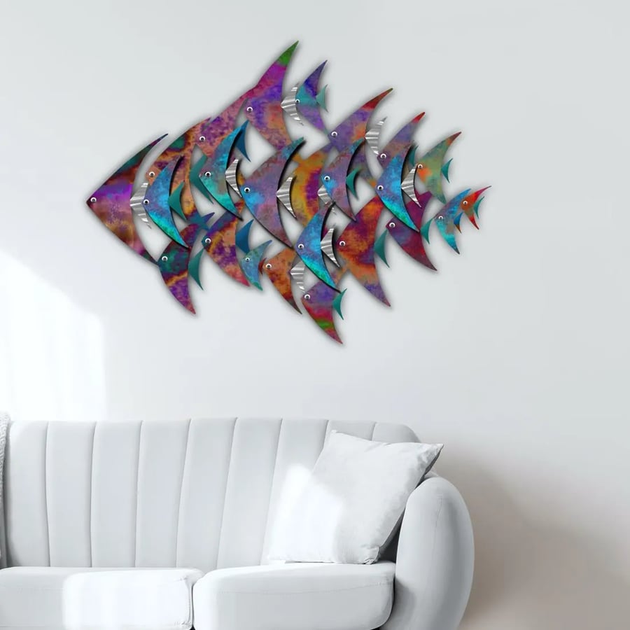 Coastal Stainless Steel Tropical Fish Wall Sculpture – Custom Painted Decor
