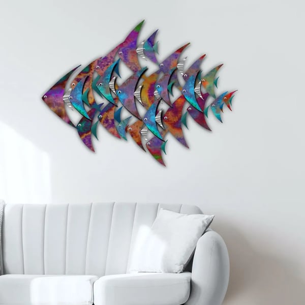 Coastal Stainless Steel Tropical Fish Wall Sculpture – Custom Painted Decor