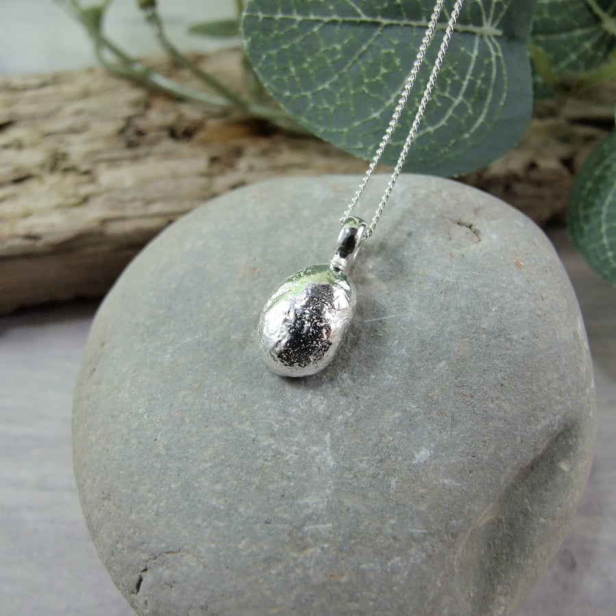 Recyled Silver Oval Shape Nugget on 18 inch Sterling Silver Chain
