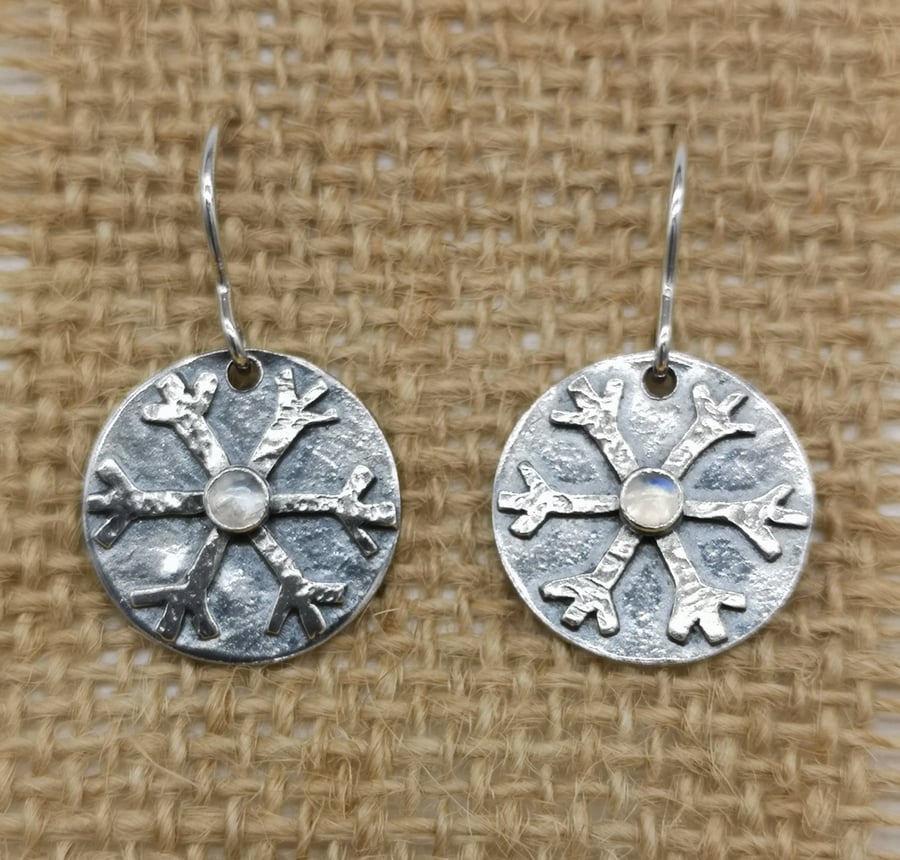 Snowflake Moonstone Drop Earrings 