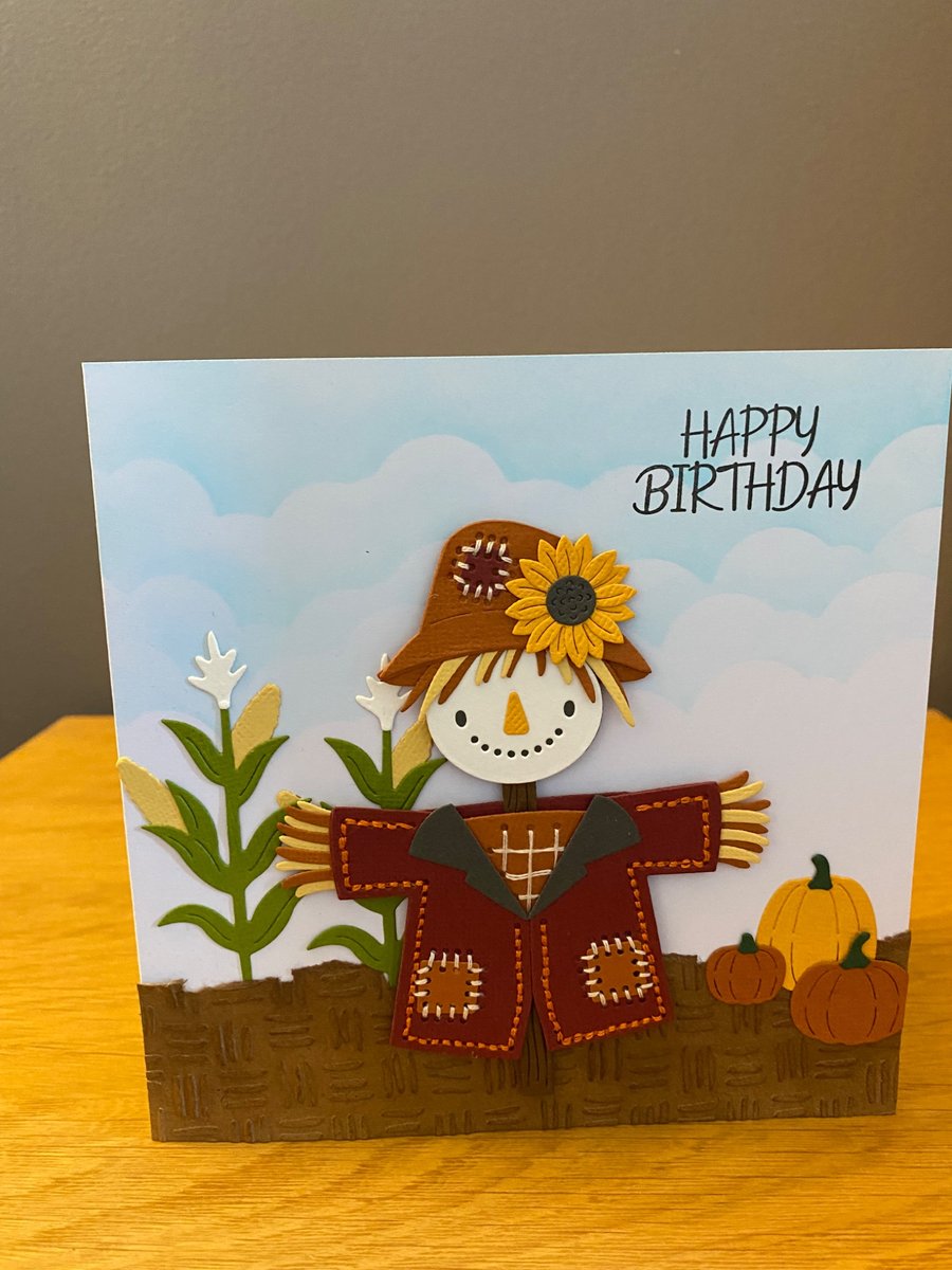 Handmade Scarecrow Birthday Card with papercraft stitching 