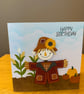 Handmade Scarecrow Birthday Card with papercraft stitching 