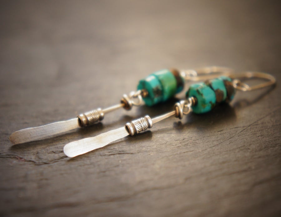 Tibetan Turquoise Bead and Sterling Silver Native Spirit Earrings