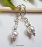 White Shell Pearl & Crystal Silver Plated Earrings  - Image 4