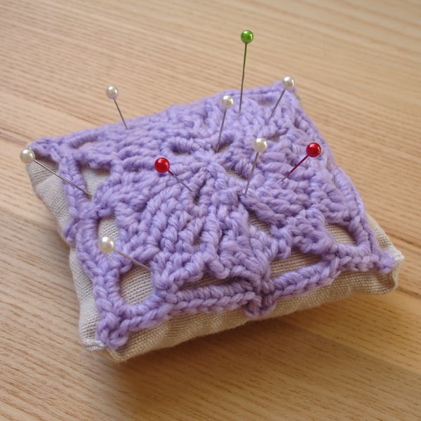 Crochet Pin Cushion in Lilac