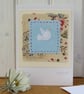 Dove of Peace hand stitched miniature with pretty fabric background - Image 1