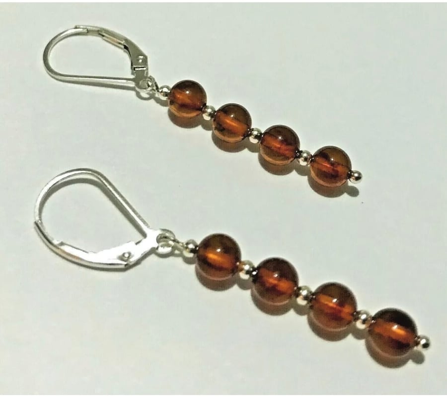  Amber Earrings (Cognac Baltic) on Sterling Silver Lever Back Ear wires